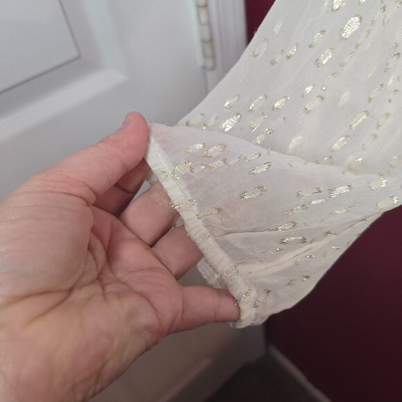 White House Black Market Silk Metallic Golden Sheer Blouse - Picture 2 of 9